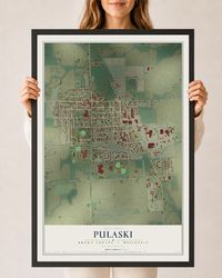 Map of Pulaski, Brown County, Wisconsin, 24 x 36 inch print in a black wood frame