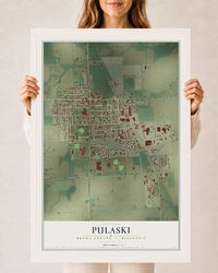 Map of Pulaski, Brown County, Wisconsin, 24 x 36 inch print in a white wood frame