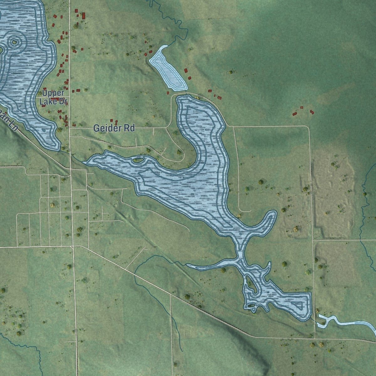 Close-up of the map of Red Springs, Wisconsin print showing street and building detail