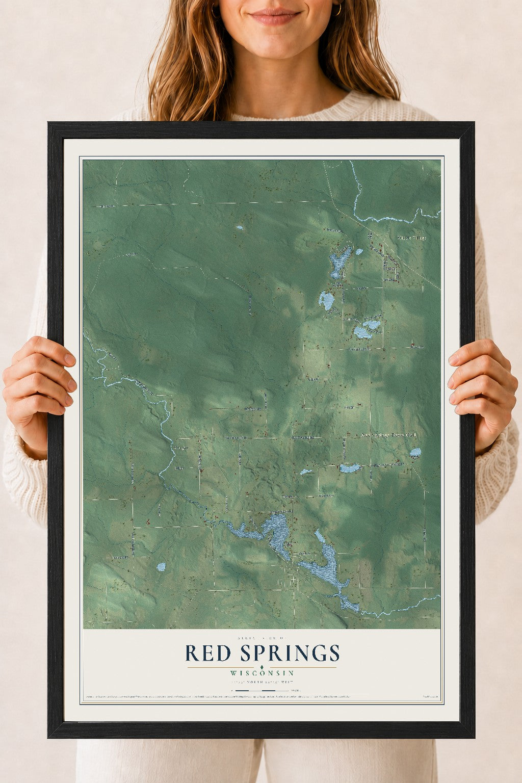 Map of Red Springs, Wisconsin, 18 x 24 inch print in a black wood frame