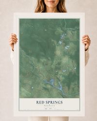 Map of Red Springs, Wisconsin, 24 x 36 inch print in a white wood frame