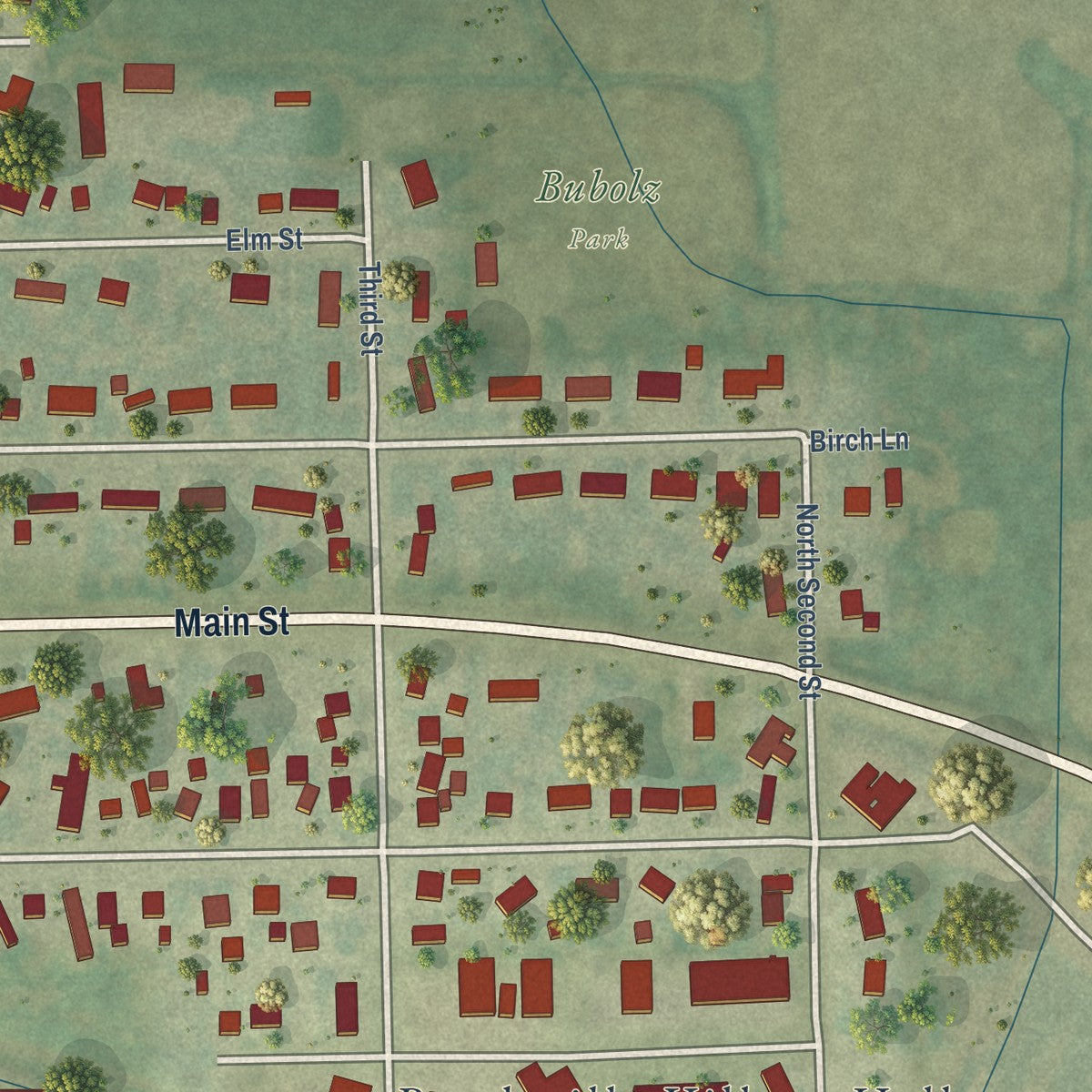 Second close-up of the map of Reedsville, Wisconsin print showing more streets and buildings