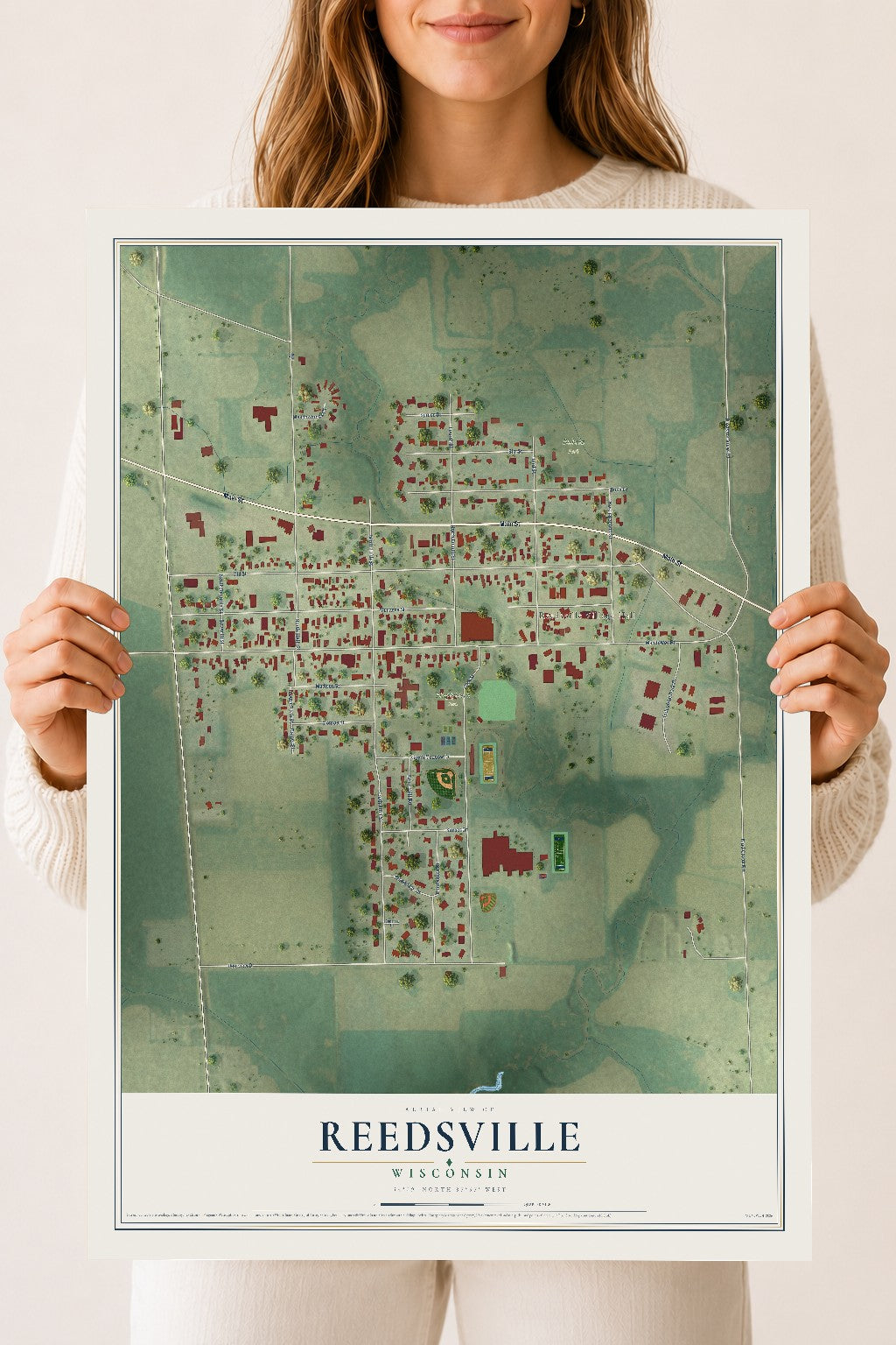 Map of Reedsville, Wisconsin, 18 x 24 inch unframed archival matte print