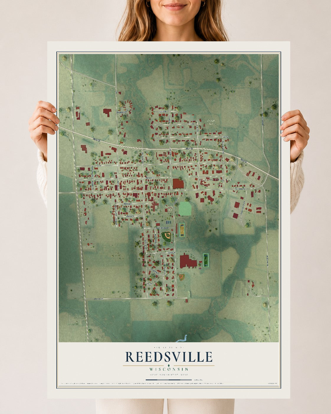 Map of Reedsville, Wisconsin, 24 x 36 inch unframed archival matte print