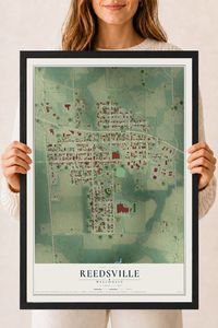 Map of Reedsville, Wisconsin, 18 x 24 inch print in a black wood frame
