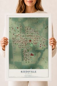 Map of Reedsville, Wisconsin, 18 x 24 inch print in a white wood frame