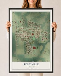 Map of Reedsville, Wisconsin, 24 x 36 inch print in a black wood frame