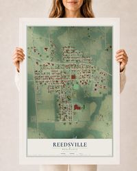 Map of Reedsville, Wisconsin, 24 x 36 inch print in a white wood frame