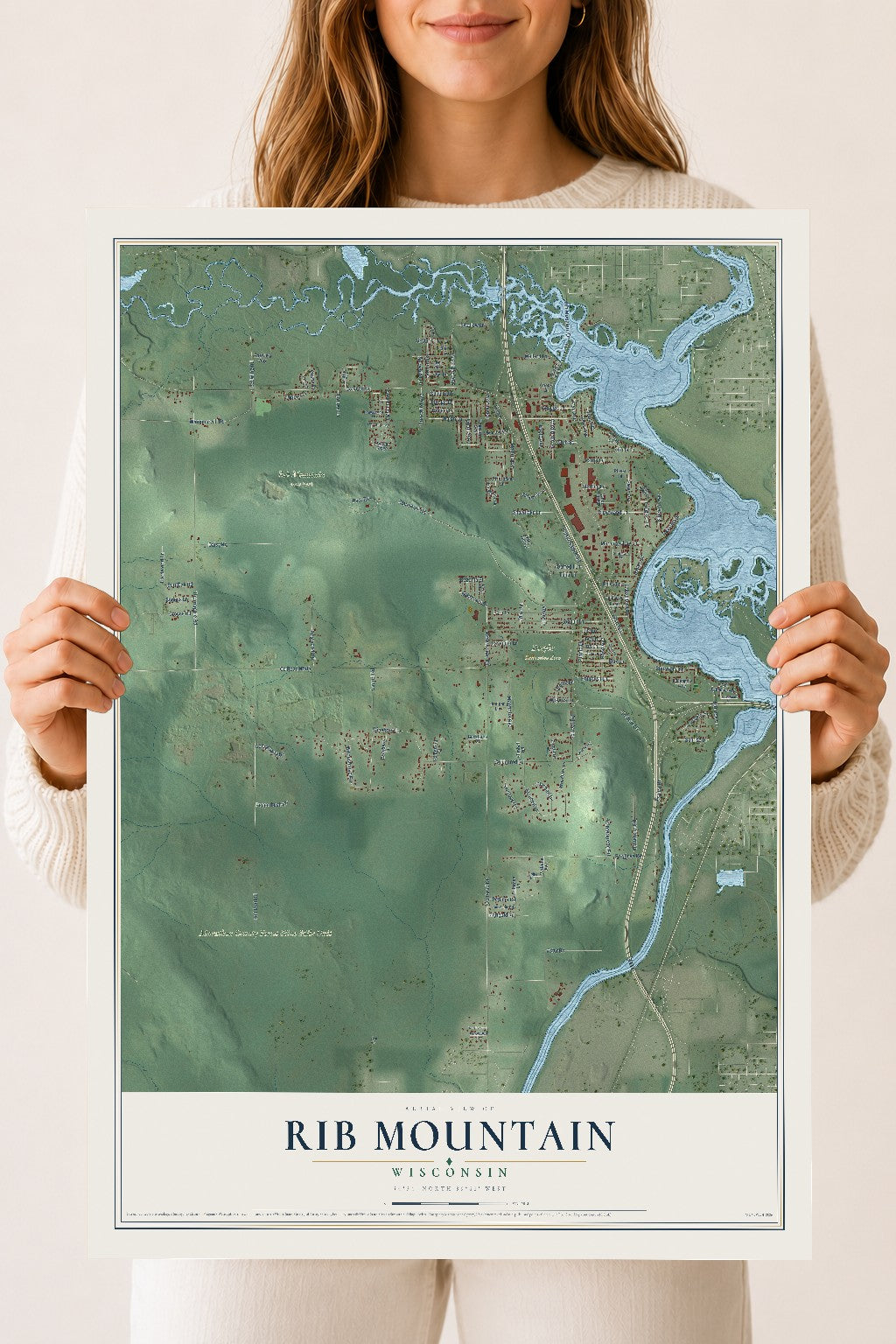 Map of Rib Mountain, Wisconsin, 18 x 24 inch unframed archival matte print