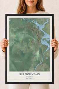 Map of Rib Mountain, Wisconsin, 18 x 24 inch print in a black wood frame