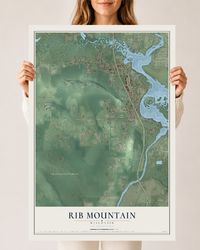 Map of Rib Mountain, Wisconsin, 24 x 36 inch unframed archival matte print