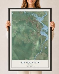 Map of Rib Mountain, Wisconsin, 24 x 36 inch print in a black wood frame
