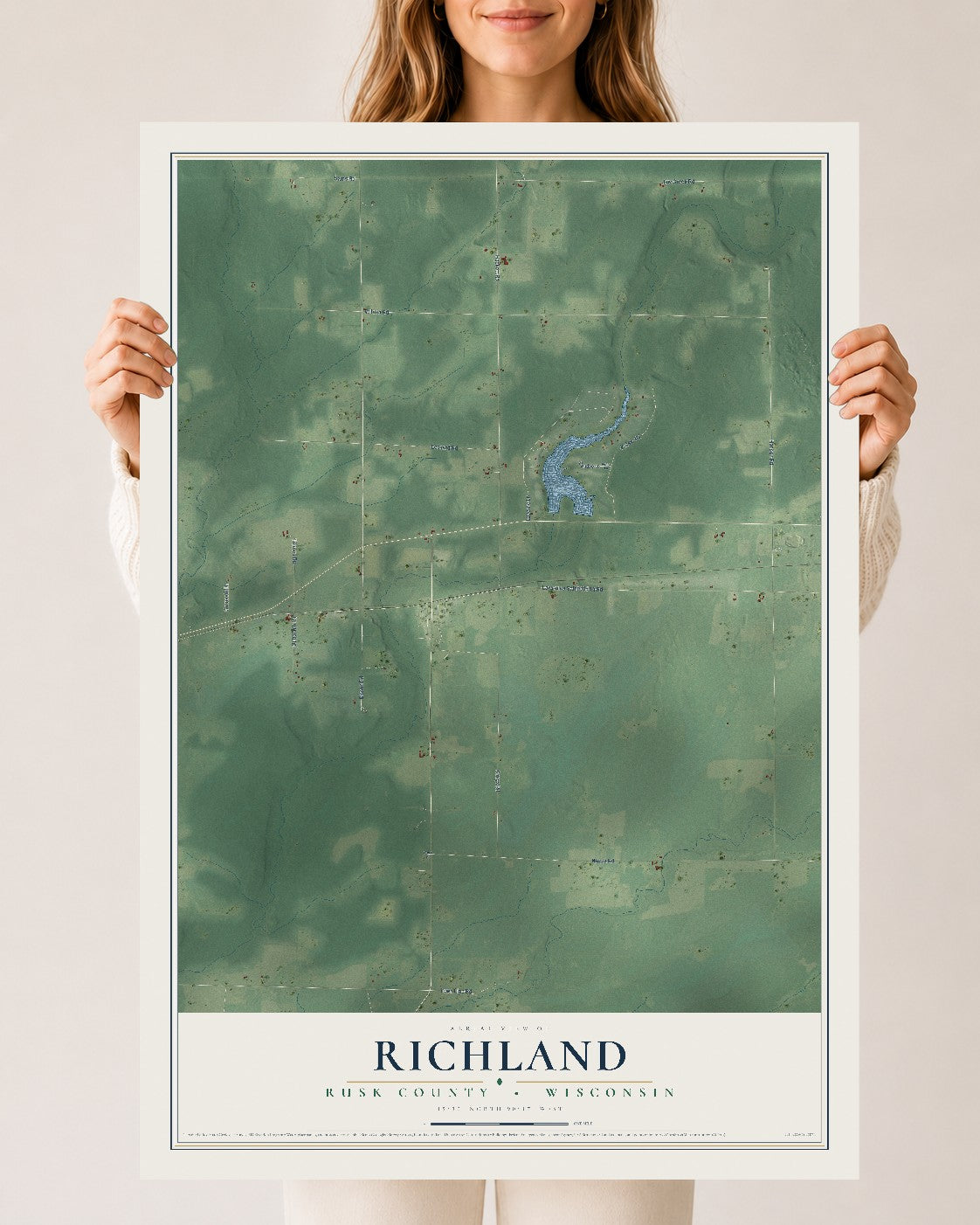 Map of Richland, Rusk County, Wisconsin, 24 x 36 inch unframed archival matte print