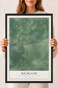 Map of Richland, Rusk County, Wisconsin, 18 x 24 inch print in a black wood frame