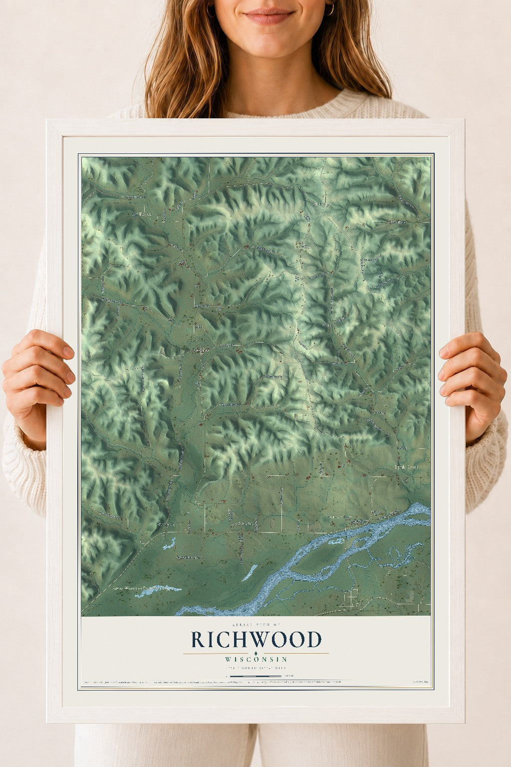 Map of Richwood, Wisconsin, 18 x 24 inch print in a white wood frame