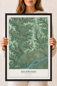 Map of Richwood, Wisconsin, 18 x 24 inch print in a black wood frame