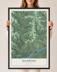 Map of Richwood, Wisconsin, 24 x 36 inch print in a black wood frame