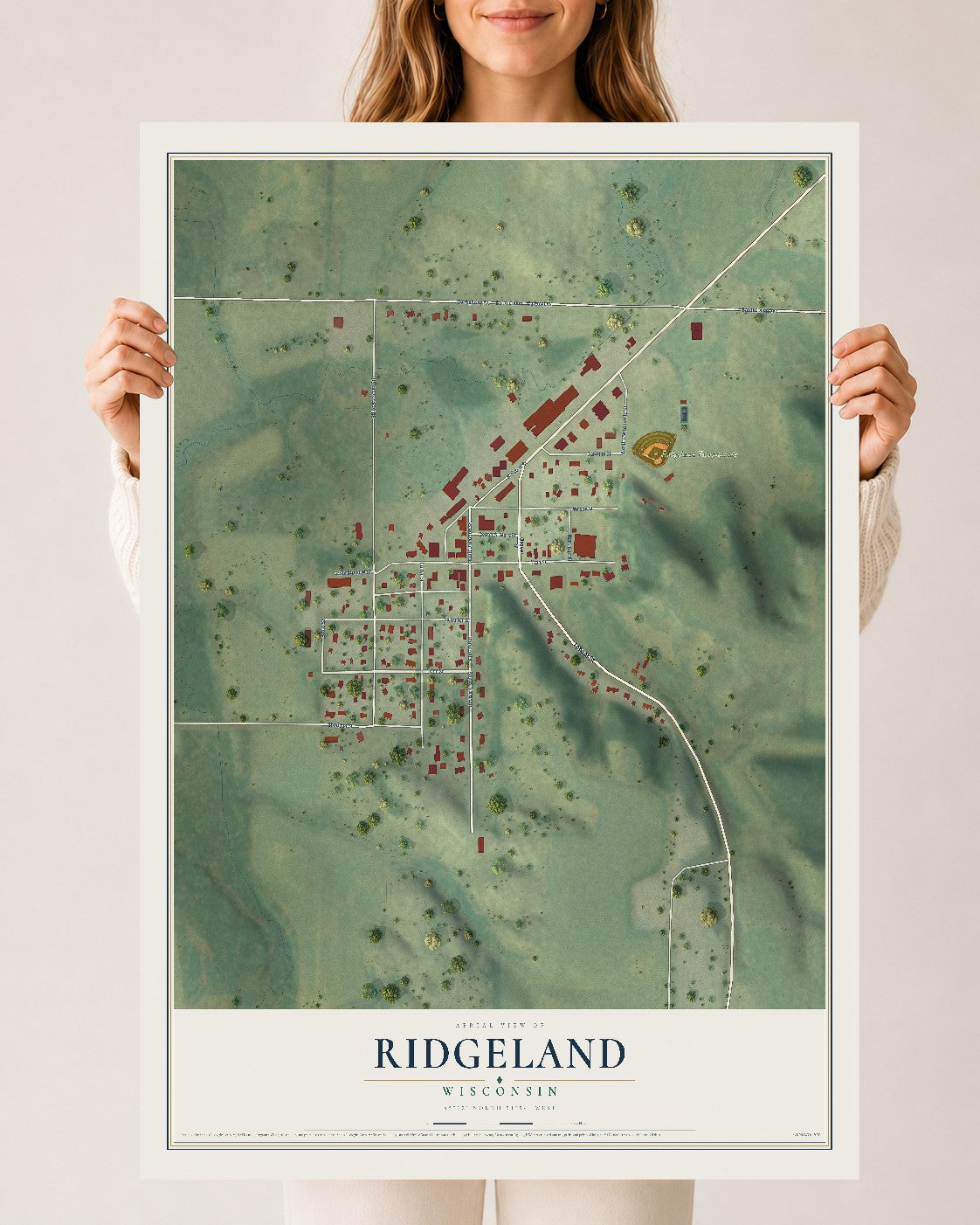 Map of Ridgeland, Wisconsin, 24 x 36 inch unframed archival matte print