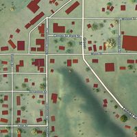 Close-up of the map of Ridgeland, Wisconsin print showing street and building detail