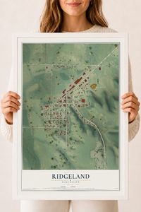 Map of Ridgeland, Wisconsin, 18 x 24 inch print in a white wood frame