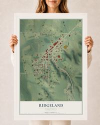 Map of Ridgeland, Wisconsin, 24 x 36 inch print in a white wood frame