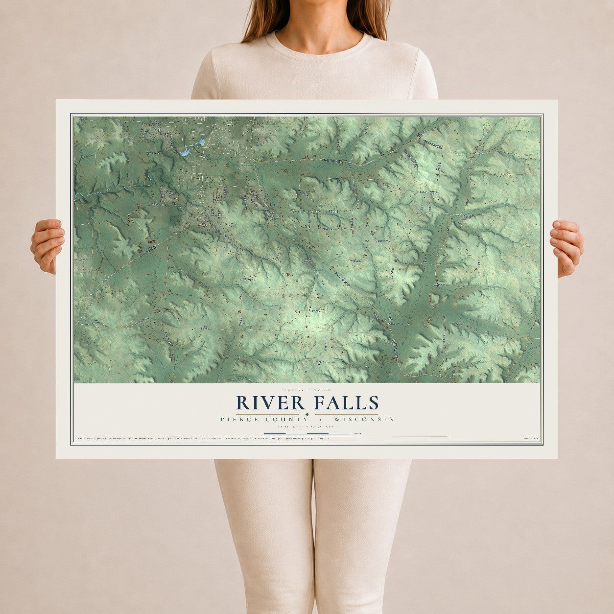 Map of River Falls, Pierce County, Wisconsin, 24 x 36 inch unframed archival matte print