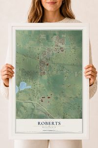 Map of Roberts, Wisconsin, 18 x 24 inch print in a white wood frame