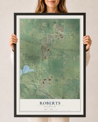 Map of Roberts, Wisconsin, 24 x 36 inch print in a black wood frame