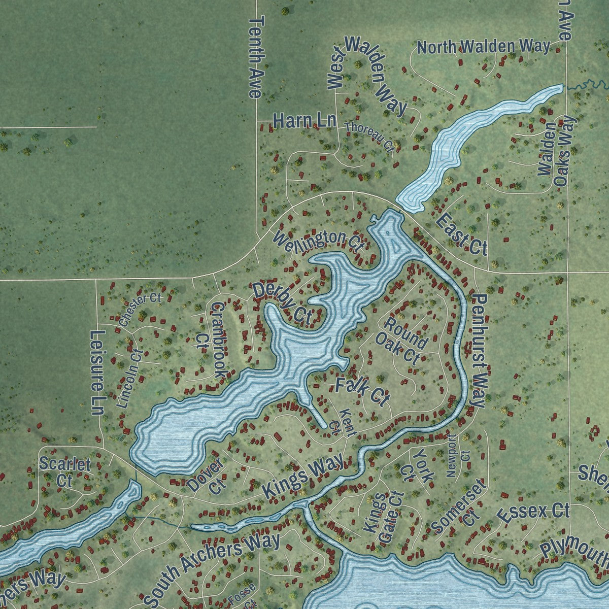 Second close-up of the map of Rome, Wisconsin print showing more streets and buildings
