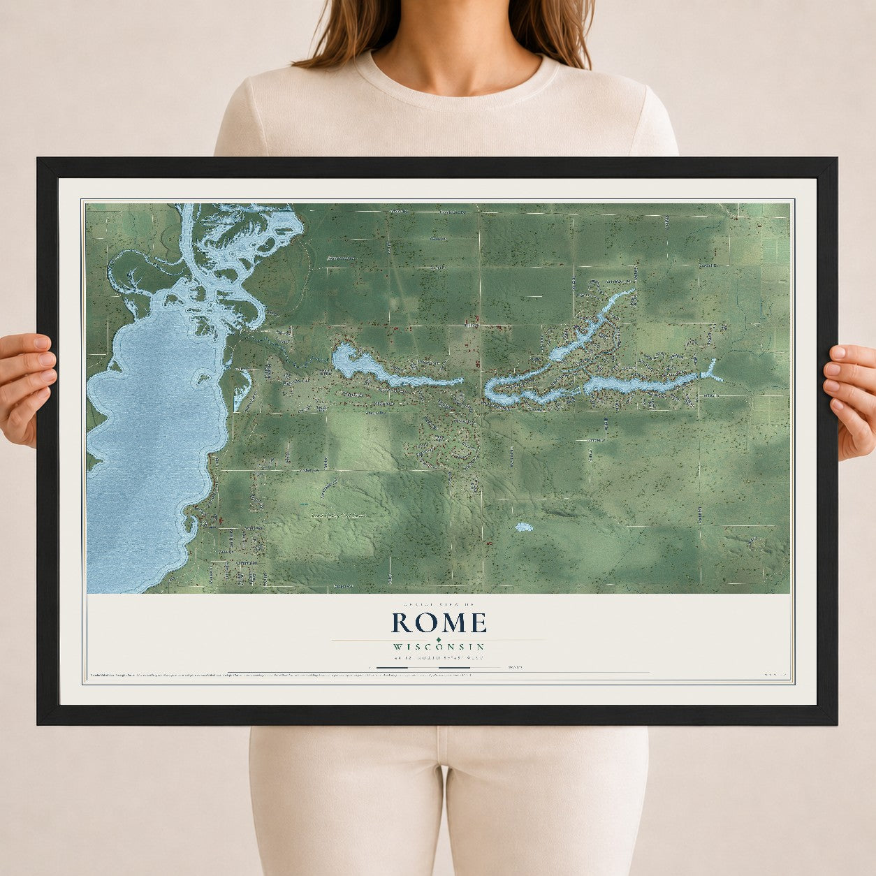 Map of Rome, Wisconsin, 18 x 24 inch print in a black wood frame