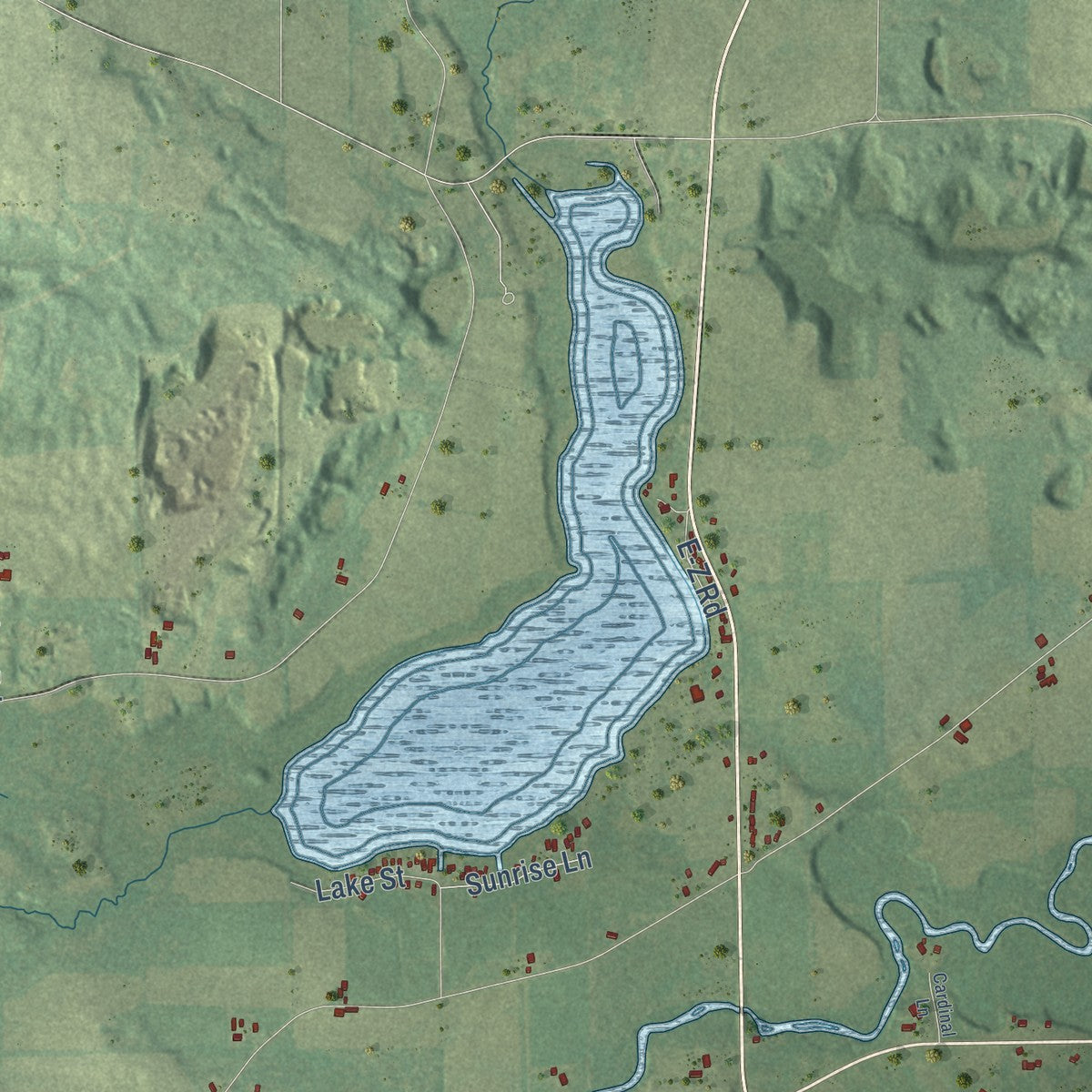 Close-up of the map of Royalton, Wisconsin print showing street and building detail