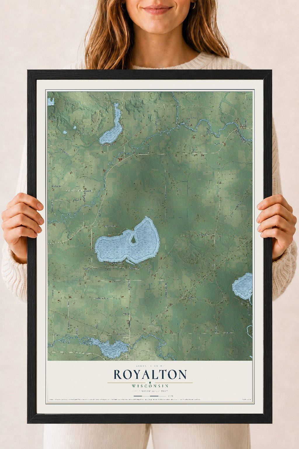 Map of Royalton, Wisconsin, 18 x 24 inch print in a black wood frame