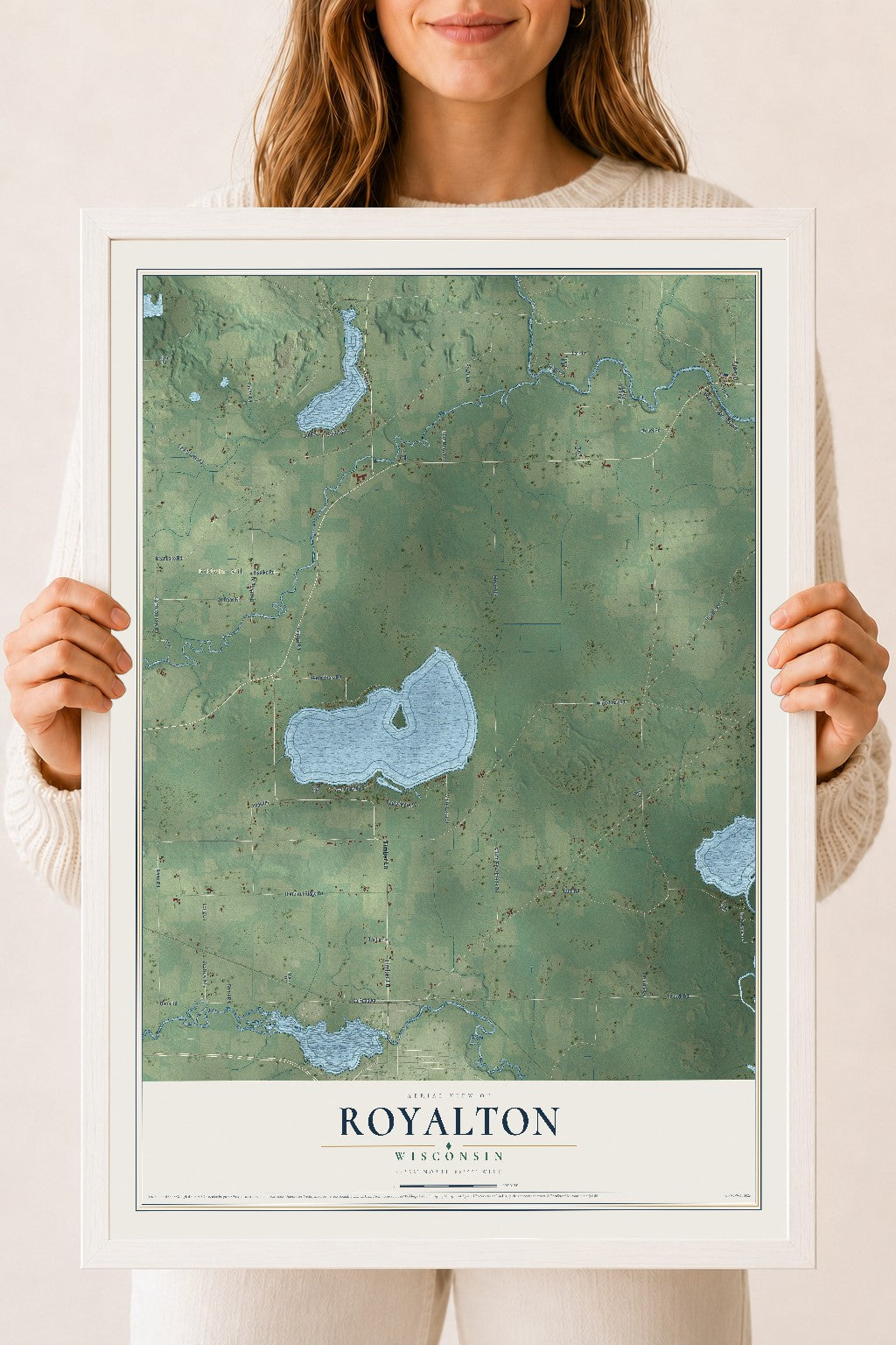 Map of Royalton, Wisconsin, 18 x 24 inch print in a white wood frame