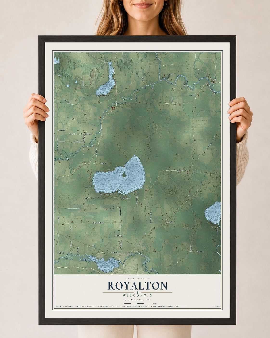 Map of Royalton, Wisconsin, 24 x 36 inch print in a black wood frame
