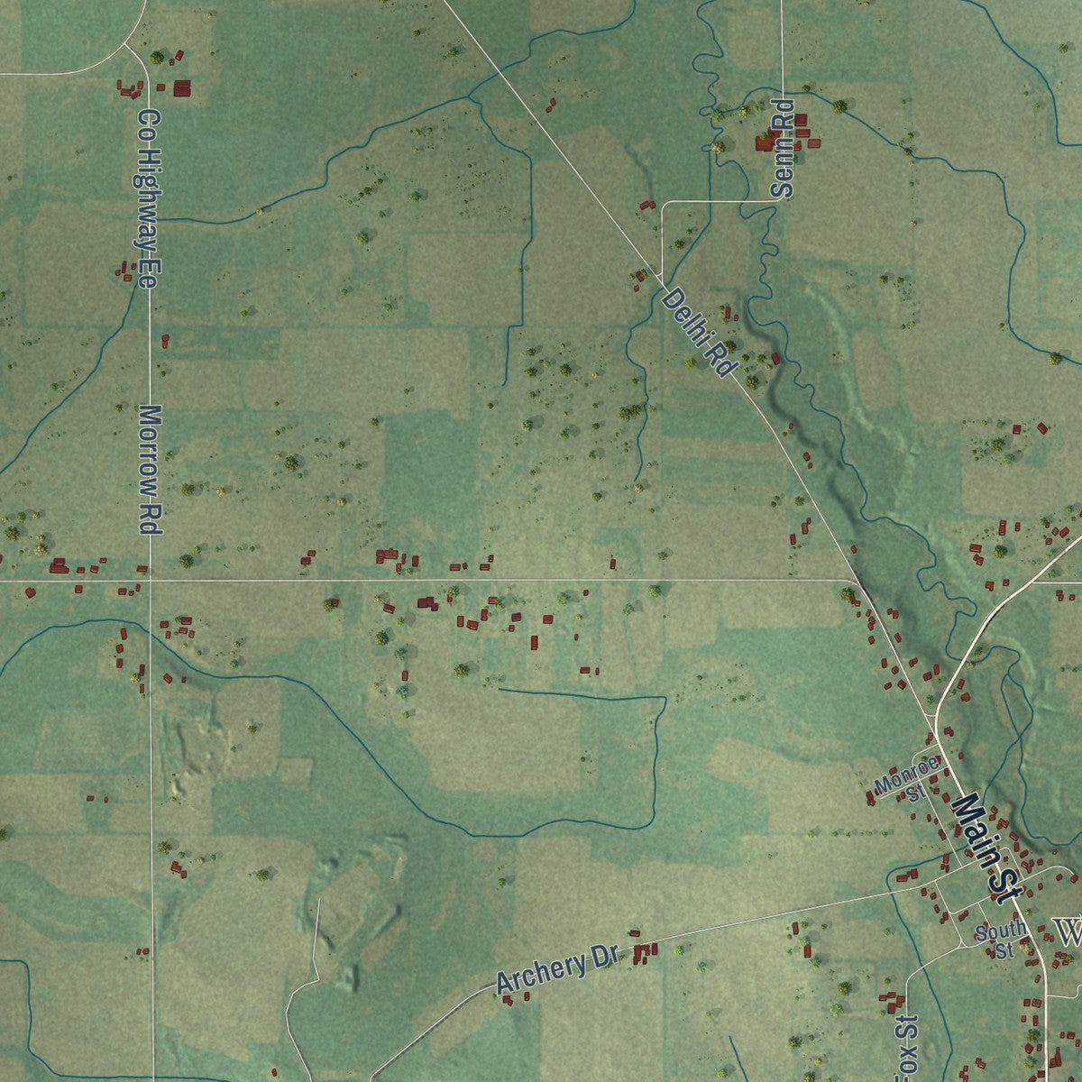 Second close-up of the map of Rushford, Wisconsin print showing more streets and buildings