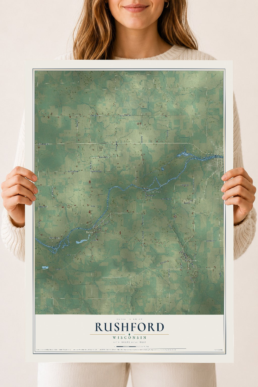 Map of Rushford, Wisconsin, 18 x 24 inch unframed archival matte print