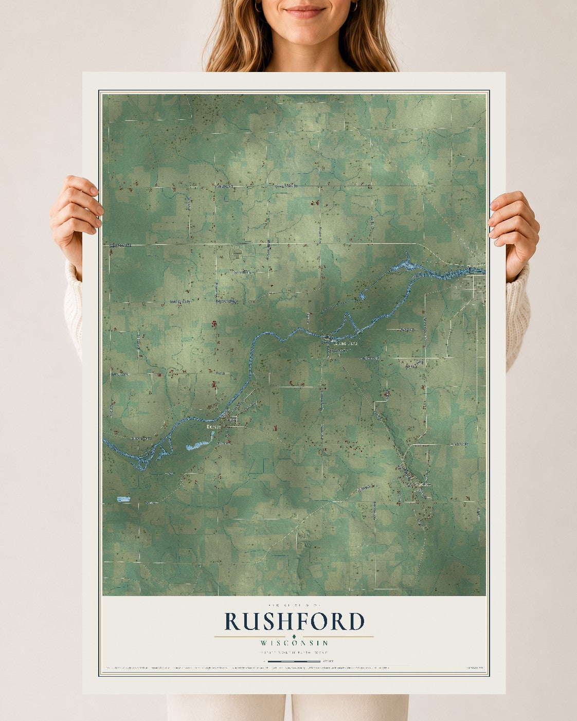Map of Rushford, Wisconsin, 24 x 36 inch unframed archival matte print