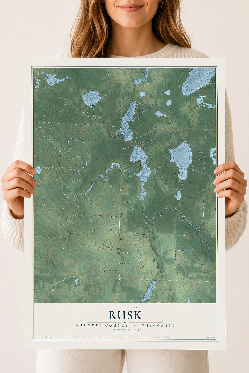Map of Rusk, Burnett County, Wisconsin, 18 x 24 inch unframed archival matte print