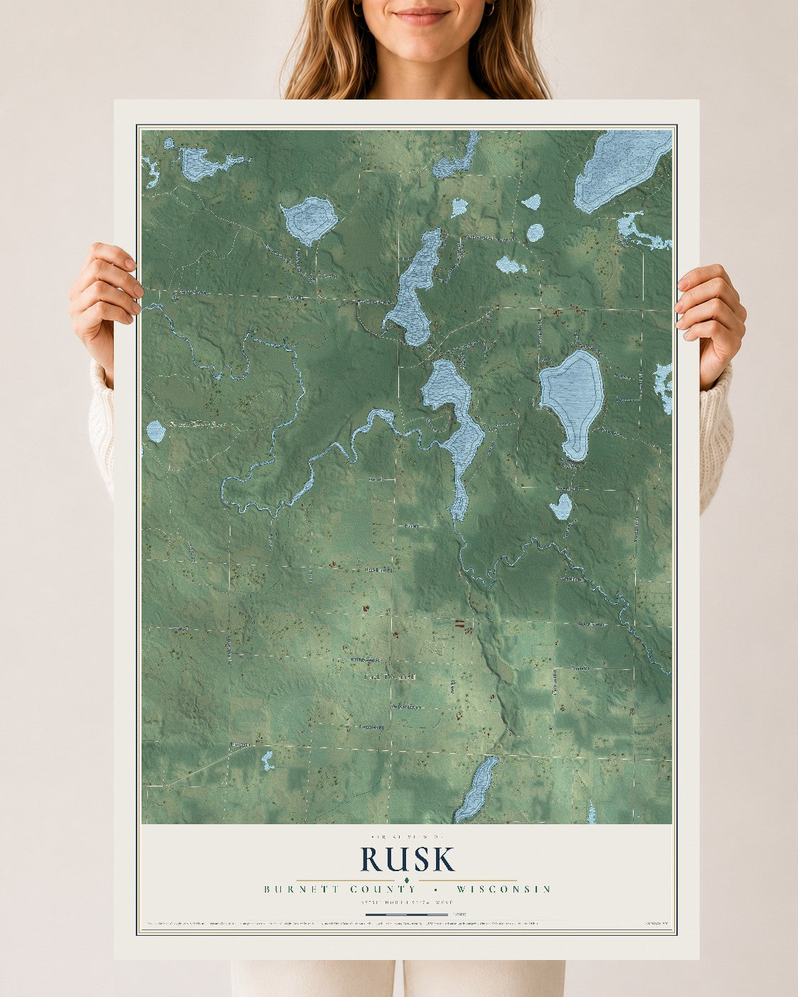 Map of Rusk, Burnett County, Wisconsin, 24 x 36 inch unframed archival matte print