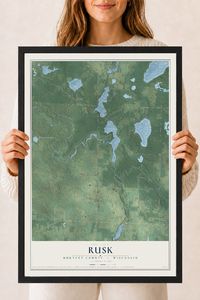 Map of Rusk, Burnett County, Wisconsin, 18 x 24 inch print in a black wood frame