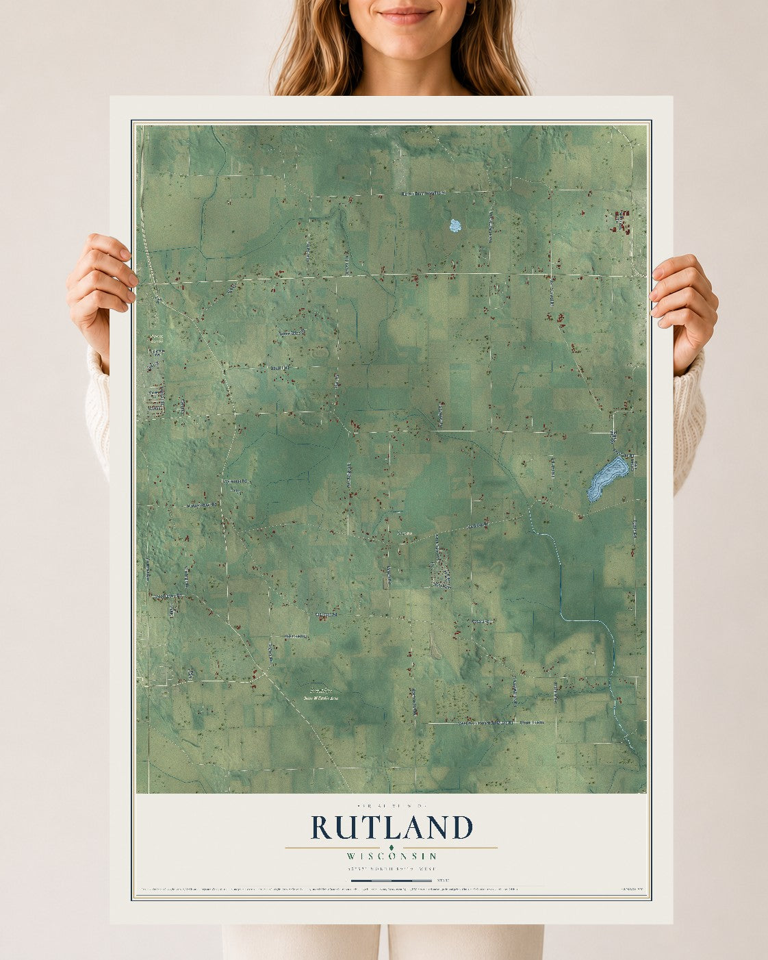 Map of Rutland, Wisconsin, 24 x 36 inch unframed archival matte print