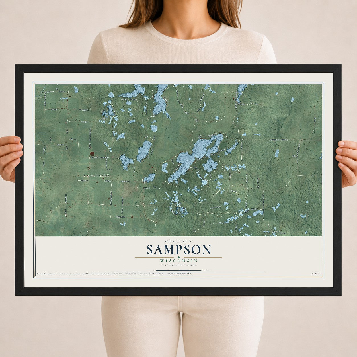 Map of Sampson, Wisconsin, 18 x 24 inch print in a black wood frame