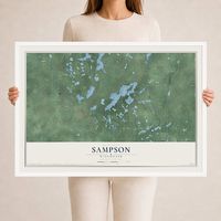 Map of Sampson, Wisconsin, 24 x 36 inch print in a white wood frame