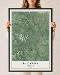 Map of Sand Creek, Wisconsin, 24 x 36 inch print in a black wood frame
