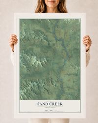 Map of Sand Creek, Wisconsin, 24 x 36 inch print in a white wood frame