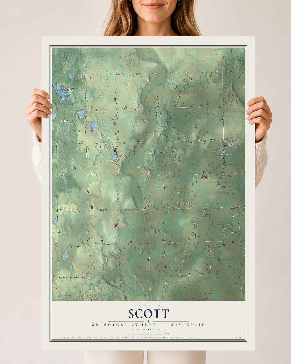 Map of Scott, Sheboygan County, Wisconsin, 24 x 36 inch unframed archival matte print