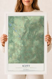 Map of Scott, Sheboygan County, Wisconsin, 18 x 24 inch print in a white wood frame