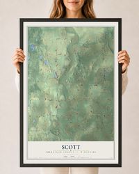 Map of Scott, Sheboygan County, Wisconsin, 24 x 36 inch print in a black wood frame