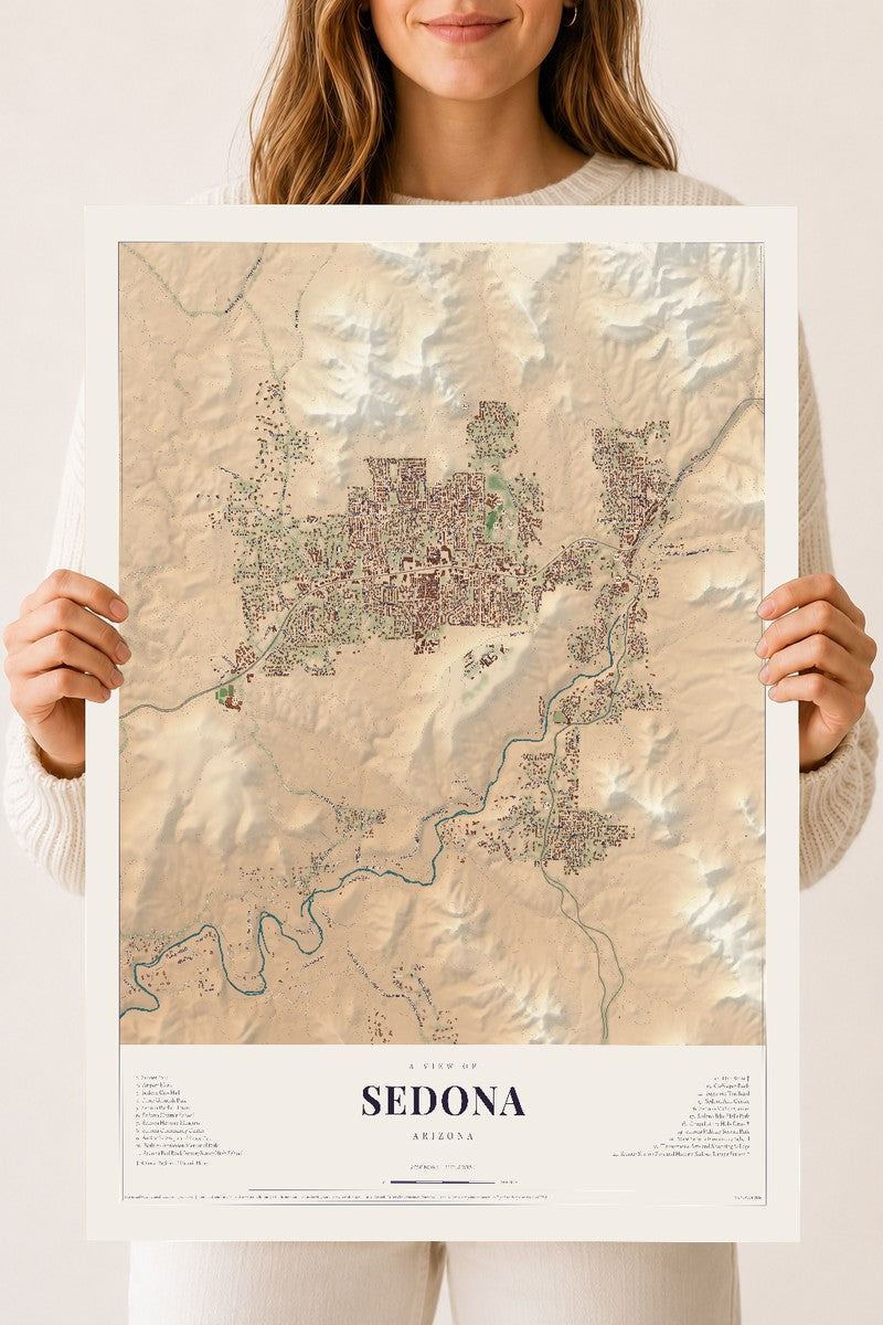 Map of Sedona, Arizona, 18 x 24 inch unframed archival matte print