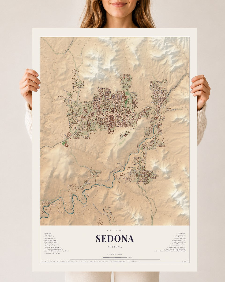 Map of Sedona, Arizona, 24 x 36 inch unframed archival matte print